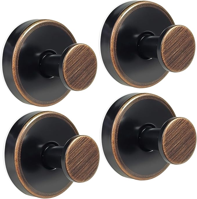 ZESLMG Suction Cup Hooks for Shower, Bronze Wreath Hangers for Front Door Glass Window Bathroom Kitchen Wall, Removable Towel Holder Bath Robe Loofah Coat Hooks No Damage for Hanging, 4 Pack