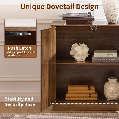 Sideboard Buffet Cabinet with Storage, 31.5” Mid Century Modern Storage Cabinet with Adjustable Shelf 2 Doors Credenza for Dining Room, Living Room, Entry (Walnut)