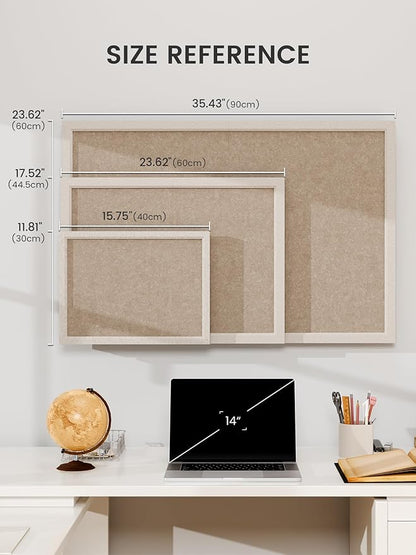 Fluxynara Foldable Cork Board Alternative, Felt Bulletin Board 36" x 24" Oatmeal Frame with 24 Adhesive Tabs, Pin Board for Home Office, Classroom, Entryway, Kitchen Wall Decor—Deep Camel