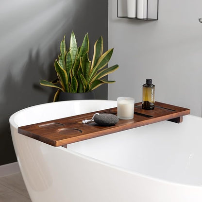Teak Bathtub Tray for Freestanding Tubs - 29" Heavy-Duty Luxury Bath Caddy, Non-Slip Zero-Wobble Design, Water-Resistant Spa Organizer with Wine Glass & Phone Holder