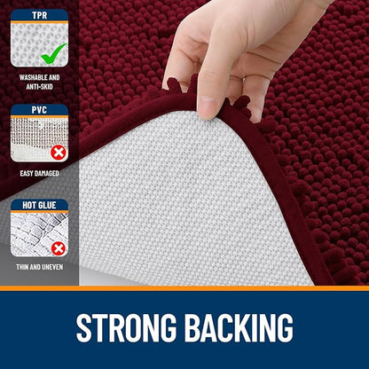 OLANLY Large Bathroom Rugs 59x35, Extra Soft Absorbent Chenille Bath Rugs, Rubber Backing Quick Dry, Machine Washable Bath Mats for Bathroom Floor, Tub and Shower, Home Decor Accessories, Burgundy