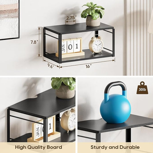 Floating Nightstand, Wood Bedside Shelf Wall Mounted Nightstand, Floating Bedside Table for Bedroom, Living Room, Bathroom, Kitchen, Office (Black)