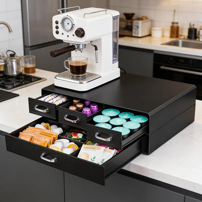 SZQINJI Coffee Pod Organizer 72/96 Pods Coffee Capsule Holder 2-Tier Coffee Pod Storage 4-Drawer Compact, Compatible with Keurig K-cup & Nespresso Capsule