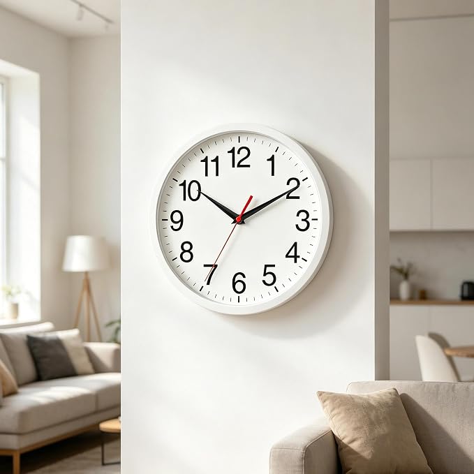 Rohioue Wall Clock Modern 8 Inch Battery Operated Silent Non Ticking Small Analog Clock Decorative for Bedroom Kitchen Bathroom Office Home (White)