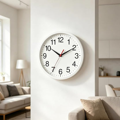 Rohioue Wall Clock Modern 10 Inch Battery Operated Silent Non Ticking Analog Clock Decorative for Bedroom Kitchen Bathroom Office Home (White)