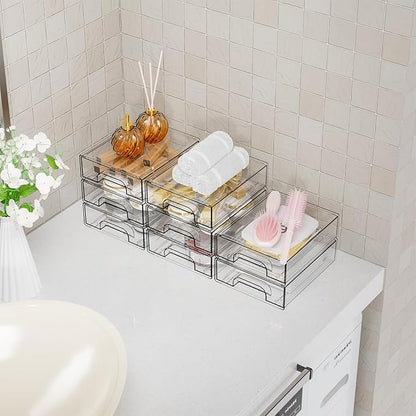 Yieach 12 Pack Clear Stackable Storage Drawers,2.2'' Acrylic Drawer Organizers for Countertop,Office Supply Organizer and Makeup Organizer,Small Plastic Drawers For Pen,Art Crafts Storage,Stationary