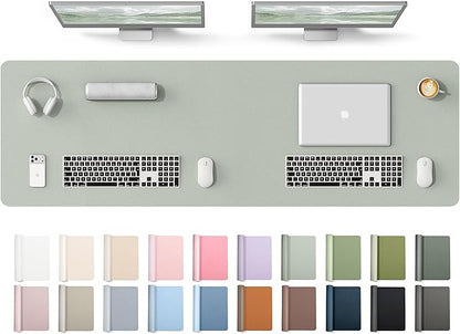 YSAGi Leather Desk Protector, Office Mat, Large Mouse Mat, Non-Slip PU Leather Blotter, Laptop Desk Mat, Waterproof Writing Pad for Office and Home(Grayish Green, 63" x 17.2")