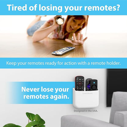 TotalMount Hole-Free Remote Holder – Eliminates Need to Drill Holes in Your Wall (for 2 or 3 Remote Controls – White – Quantity 1)
