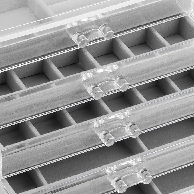 5 Drawers Clear Jewelry Box for Women and Girls, Acrylic Earring Holder Organizer Ring Holder Display Storage, Gray