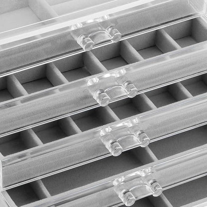 5 Drawers Clear Jewelry Box for Women and Girls, Acrylic Earring Holder Organizer Ring Holder Display Storage, Gray