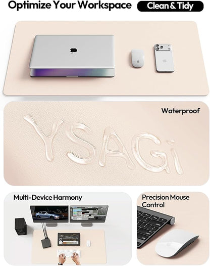 YSAGi Leather Desk Pad Protector, Office Desk Mat, Large Mouse Pad, Non-Slip PU Leather Desk Blotter, Laptop Desk Pad, Waterproof Desk Writing Pad for Office and Home (Cream, 23.6" x 13.8")