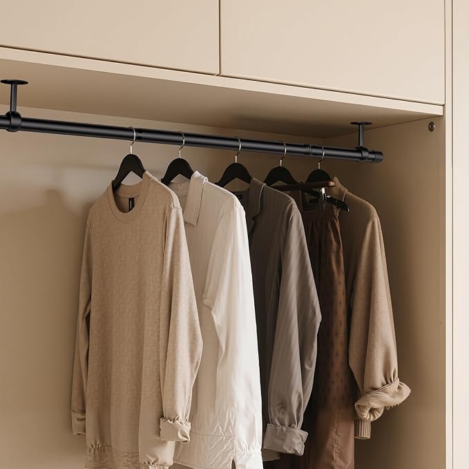 Closet Rod, Closet Rods for Hanging Clothes, 17 to 52 inch Adjustable Ceiling/Wall mounted Closet Hanging Rod, Heavy Duty Clothes Rod Clothing Bar, Closet Poles for Hanging Clothes for Wardrobe