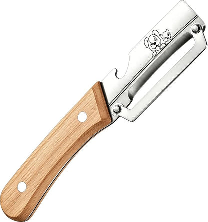 TEEVEA Vegetable Peeler, Stainless Steel Blade Wooden Handle | Multifunctional 2-in-1 kitchen tool, zero flex zero snag, with bottle opener for fruit potato apple veggie