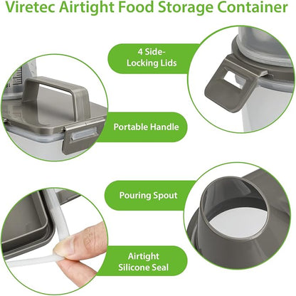 Viretec Rice Airtight Storage Container, 3 to 5Lbs Cereal Dry Food Flour Bin, Pet Dog Cat Food Dispenser with Measuring Cup, BPA Free Clear Plastic Kitchen and Pantry Organization Bin for Sugar