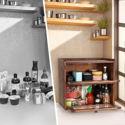 Sunhoo Bread Box for Kitchen Countertop Wooden Bread Storage Container Bin 2 Layer Breadbox Holder Large Capacity Keeper Vintage Farmhouse Food Organizer Pantry Shelf Acrylic Window（Black）