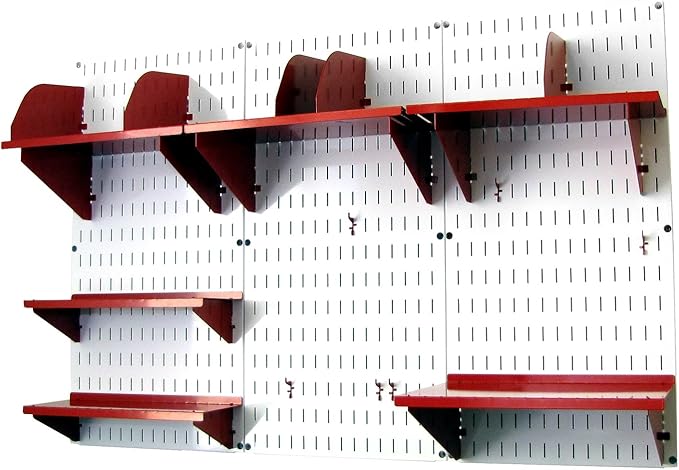 Wall Control Office Organizer Unit Wall Mounted Office Desk Storage and Organization Kit White Slotted Wallboards and Red Accessories