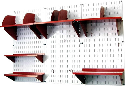 Wall Control Office Organizer Unit Wall Mounted Office Desk Storage and Organization Kit White Slotted Wallboards and Red Accessories