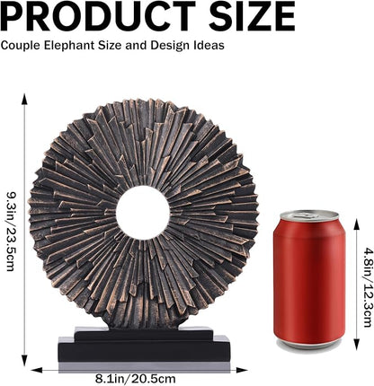 DOVDOV Black and Gold Home Decor Statue, Unique Office Decor, Round Line Medallion Statue for Room Decor, Shelf Top Decor, Entryway Entry Table, Floor Mantle Decor and Home Panel Decorations
