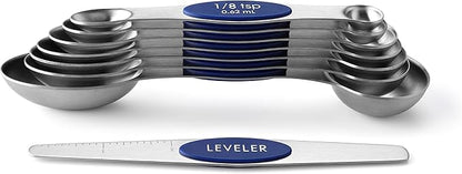 Spring Chef Stainless Steel Magnetic Measuring Spoons Set of 8 with Leveler, Heavy Duty Teaspoon & Tablespoon Measuring Spoons With Strong N45 Magnets, Kitchen Gadgets for Baking & Cooking - Sapphire