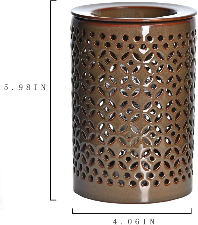 ASAWASA Ceramic Wax Melt Warmer with Timer and Silicone Dish,Candle Wax Warmer for Scented Wax & Essential Oils,Ideal Gift for Home Office Kitchen Long Dark Brown