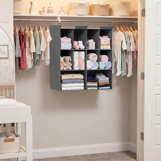 Ofiray-home 3 Tier Hanging Closet Organizer, 10 Compartments Sweater Organizer for Closet with 3 Sturdy Hooks, Closet Organizers and Storage, Wardrobe, Rv, Garment Rack, Grey