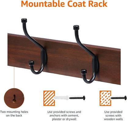 Amazon Basics Rectangular Farmhouse Wall-Mounted Coat Rack for Entryway and Bedroom, Storage Organizer, 5 Double Hooks, Light Walnut | Farmhouse