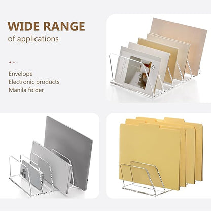 SANRUI Acrylic Mail Sorter Desktop Organizer, 5 Compartments Clear Small File Script Letter Document Storage for Desk Bill Filling Envelope Holder Office, Home, School Organization
