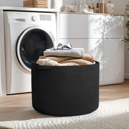 MEGASKET 115L Super Large Black Blanket Basket, 23.6"x15.7" Woven Rope Bin for Storage, Oversized Kids Dog Toy Storage Box Bins, XXXL Blanket Holder for Living Room, Jumbo Wicker Basket for Organizing