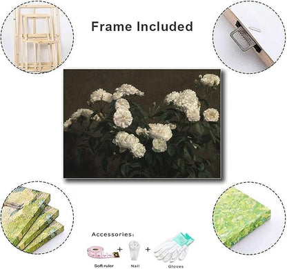 Canvas Painting Wall Mural Print Flower Painting French Country Decor Vintage Painting Antique Flower Print Vintage Flower Print Bedroom and Kitchen Office Wall Decoration 16x24inch Wood Frame
