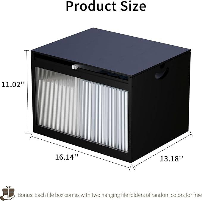 LONTAI Black Bamboo & Acrylic File Box with Removable Lid, Letter/Legal Size, Hanging Folders, Dustproof, Home Office Storage