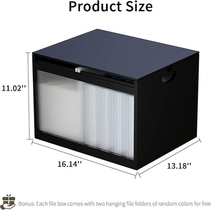 LONTAI Black Bamboo & Acrylic File Box with Removable Lid, Letter/Legal Size, Hanging Folders, Dustproof, Home Office Storage