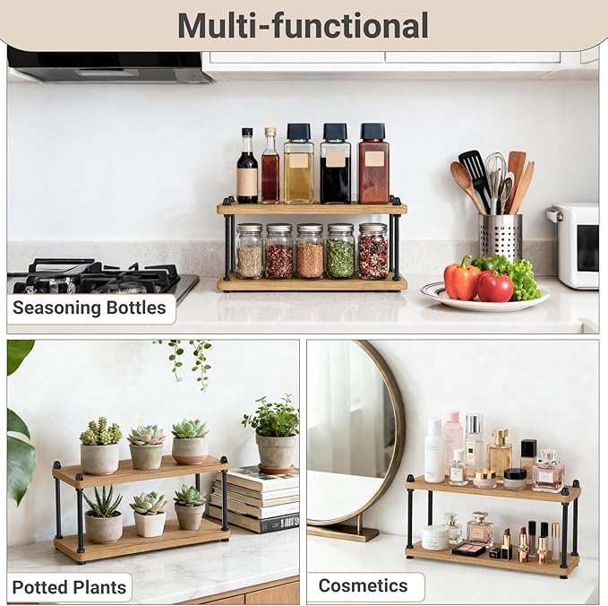 Mkono Coffee Station Organizer Wooden Mug Holder for Countertop Cup and Mug Shelf for Coffee Bar Accessories Rustic Matcha Stand 2 Tier Storage and Display Rack for Tea Cups Kitchen Office