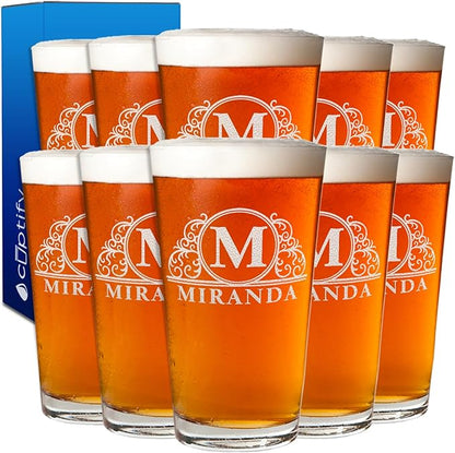 Personalized Beer Glasses Set of 10 Engraved 16oz Pint Glasses for Men & Women, Custom Drinking Gift for Birthdays, Weddings, Father’s Day & More