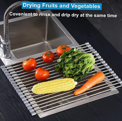 Seropy Extra Large 20.5"x13.7" Roll Up Dish Drying Rack Over The Sink Dish Drainer for Kitchen Counter, Sink Drying Rack Drying Mat Folding Rack Kitchen Sink Organizer Home Essentials