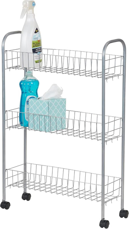 Household Essentials Slim Storage Cart, 3 Shelf Storage Cart with Wheels, Perfect for Laundry Rooms, Bathrooms, Pantries, Kitchens and More