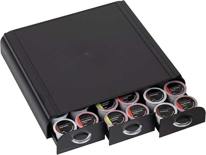 Mind Reader Single Serve Coffee Pod Organizer with 3 Drawers, 36 Pod Capacity, Countertop Coffee Storage for Single Serve Pods, Black