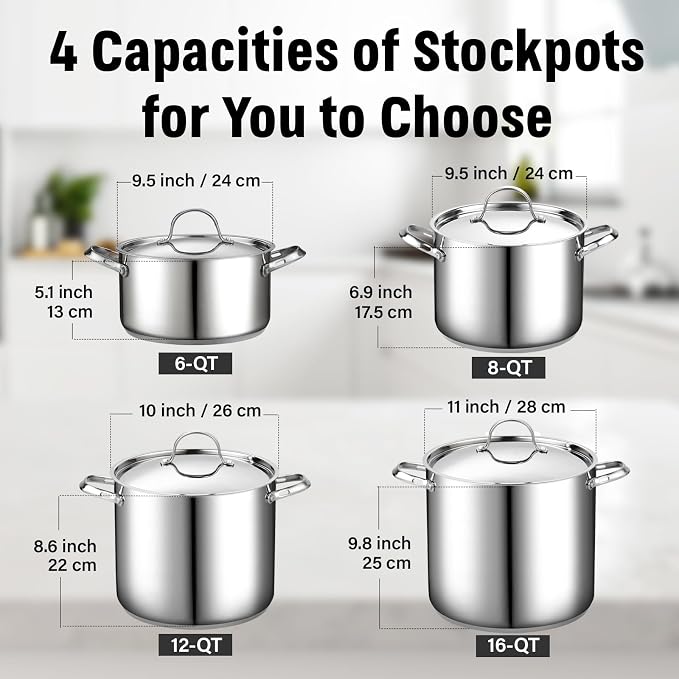 Cooks Standard Classic 12 Quart Stock Pot with Lid, Stainless Steel Pasta Pot