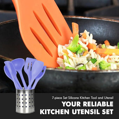 Chef Craft - Premium Silicone Kitchen Tools and Utensils Set, Non-Scratch, Withstands Temperatures up to 450°F, BPA-Free, 7 Piece Cooking Utensils Set, Pastel Blue