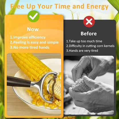 Stainless Steel Corn Peeler, Durable Corn on the Cob Stripper Tool with Solid Wood Good Grip Handle for Salad Polenta Pizza Popcorn Cooking Gifts for Woman Her Mom Birthday (Exotic Ebony)