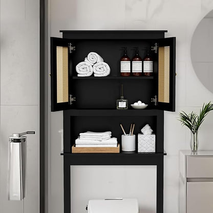 Over The Toilet Storage Cabinet, Behind Toilet Bathroom Organizer with Adjustable Shelves, Wooden Above Toilet Storage Shelf, Space Saver for Restroom, Bathroom, Laundry