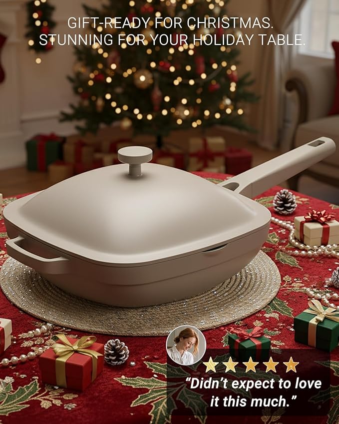 10.5 Inch(3.8QT) Ceramic Pan with Lid,Non Stick Frying Pans Cast Aluminum Deep Sauté Pans,Ti-Ceramic Non Toxic Pix Pan with Wooden Spatula and Scrubber-Morning Mist