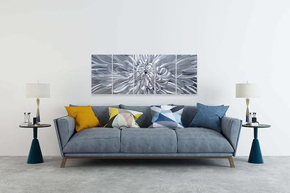 YHSKY ARTS Silver Floral Metal Wall Art - Hand Crafted 5 Piece Aluminum Sculpture Set for Living Room and Bedroom Decor