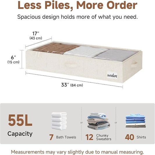 StorageWorks Under Bed Storage Containers - Large Underbed Storage with Handles and Label Holder, 2 Pack Ultra-thick Fabric Underbed Bins, Closet Organizer for Clothes, Blankets, Sweater