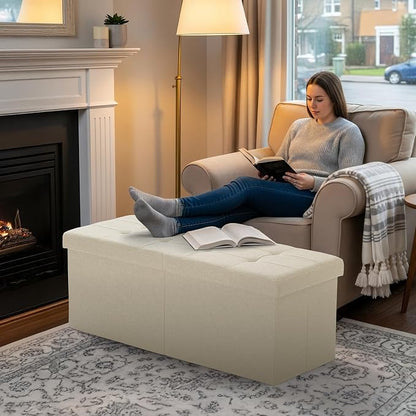35-INCH Storage Ottoman Bench, Footrest with Storage, End of Bed Bench Coffee Table for Living Room, Bedroom, Entryway, Beige