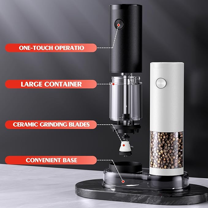 Electric Salt and Pepper Grinder Set Automatic Grinder for Kitchen Battery Pepper Mill Shakers Adjustable Coarseness Upgraded Larger Capacity with Led Gifts for Mom