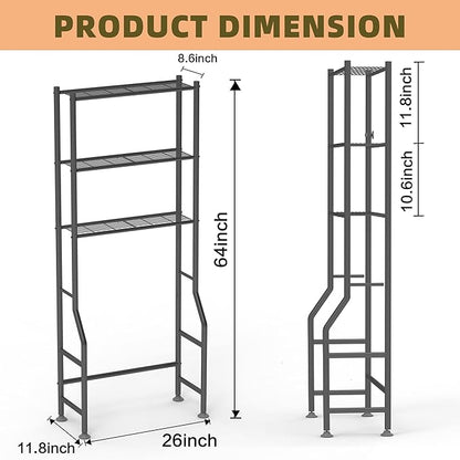 Livilord 3-Tier Over The Toilet Storage Rack, Space Saver Metal Bathroom Shelves, Freestanding Over Toilet Bathroom Organizer for Bathroom/Living Room (Black)