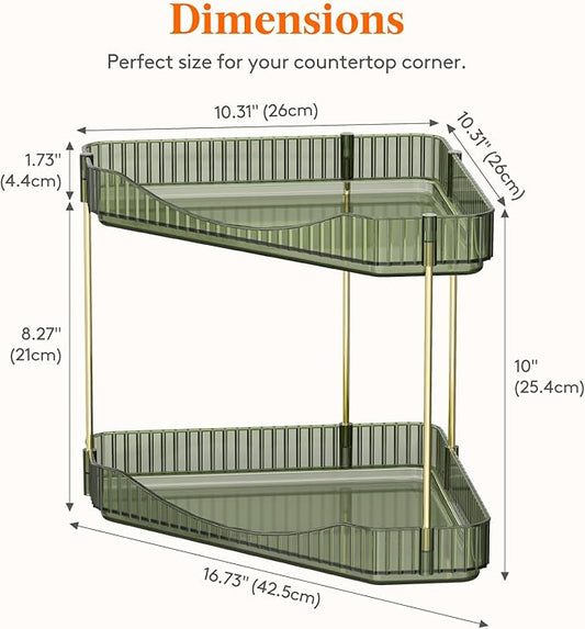 Lifewit 2-Tier Corner Bathroom Counter Organizer, Plastic Makeup Skincare Organizers Storage Countertop, Large Sink Cosmetic Perfume Shelf for Bedroom, Dresser, Kitchen, Vanity, Green, 25 cm/10inch(H)