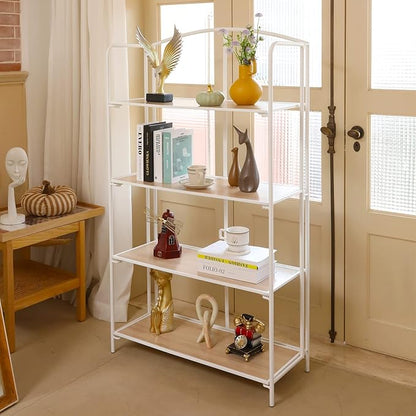 Crofy No Assembly Folding Bookshelf for Living Room, 4 Tier White Collapsible Book Shelf for Home Office, Portable Bookcase Storage Organizer