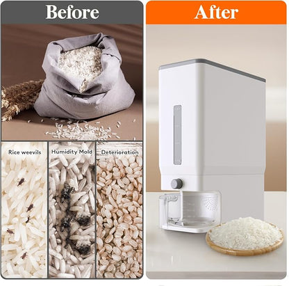 Lifewit 2 Pack Rice Dispenser 25 Lbs(11.3kg), Rice Storage Container Sealed Moisture Proof with Measuring Cup for Kitchen Pantry Household, BPA-Free, White