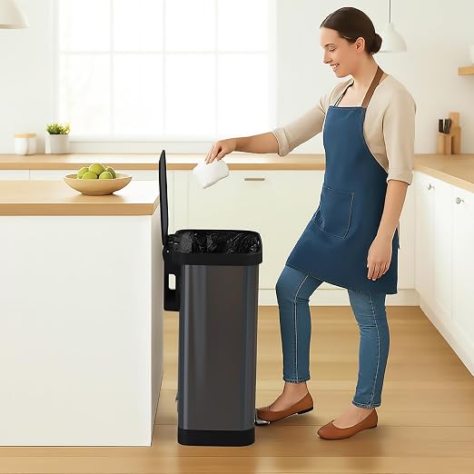 Glad 20 Gallon Stainless Steel Trash Can with Clorox Odor Protection | Large Metal Kitchen Garbage Bin with Soft Close Lid, Garbage Bag Rings, Step On Foot Pedal and Waste Bag Roll Holder, Pewter